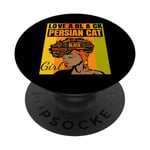 Black Independence Day - Love a Black Persian Cat Girl PopSockets Swappable PopGrip
