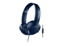 Philips BASS+ SHL3075BL - Hörlurar med mikrofon - på örat - kabelansluten - 3,5 mm kontakt - blå