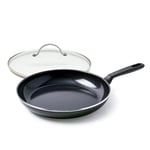 GreenPan, Memphis Ceramic Non-Stick Frying Pan with Lid - 30 cm, Black