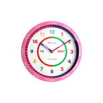 Wall Clock Pink Plastic 25cm Time-Teacher Dial Silent Sweep Second Hand Quality