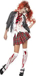 Smiffys Costume écolière zombie horreur High School, Gris, avec veste, chemise attachée, cravateet jupe