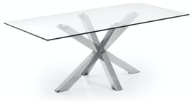 Argo, Spisebord, firkantet med glas bordplade by Kave Home (H: 75 cm. B: 200 cm. L: 100 cm., Klar/Sølv)