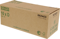 DELTACO Ultimate Alkaline batteries, LR20/D size, 10-pack bulk