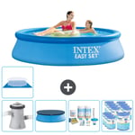 Intex Pyöreä puhallettava Easy Set uima-allas - 244 x 61 cm - Sininen - Sisältää pumpun Peite - Huoltopaketti - Suodattimet - Groundsheet Tarvikkeet