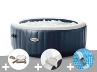 Kit spa gonflable Intex PureSpa Blue Navy rond Bulles 4 places + Kit d'entretien + Porte-verre + Aspirateur
