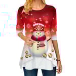 Kvinnors jul långärmad T-shirt lös oversize vinter red M