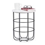 Relaxdays Table d’appoint ronde avec Panier en métal, Table basse décorative, Table de Salon, 45 cm, blanc-noir