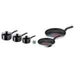 Tefal Induction G155S344 Non-Stick Cookware Set, 3 Pieces-Black, saucepans, Aluminium & 2 Piece Comfort Max, 24cm & 28cm Frying Pans, Stainless Steel, Silver