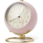 SCSYV Liten väckarklocka, klassisk retro analog söt enkel design liten skrivbordsklocka med tyst batteridriven tyst bakgrundsbelysning för barn/sovrum/ Pink