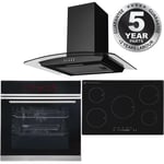 Black Pyrolytic True Fan Single Oven, 5 Zone Induction Hob & Curved Extractor