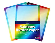 Bright Ideas Rainbow Border Paper Assorted, 50 Sheets A4 Approx. 29.7cm x 21cm 90gsm Stationery Paper and Cardstock for Arts, Ideal for Schools, Office Home Crafting and Kids Scrapbooking