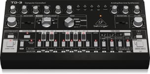 Behringer TD-3-BK Analog Bass Line Synthesizer with VCO, VCF, 16-Step Sequencer, Distortion Effects and 16-Voice Poly Chain, Compatible with PC and Mac
