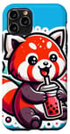 Coque pour iPhone 11 Pro Panda Rouge Boisson Boba Bubble Tea Kawaii Anime Doux K Pop