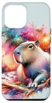 Coque pour iPhone 14 Pro Max Coucher de soleil Capybara et aquarelle vive Forest Art »