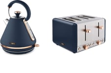 Kettle Toaster Midnight BLUE & Rose Gold 4 Slice Tower Cavaletto  3kW Pyramid