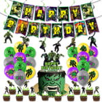 Hulk Födelsedagsfest Dekor Banner Ballonger Cupcake Toppers