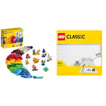 LEGO Classic Creative Transparent Bricks Building Set with Animal Figures including & 11026 Classic White Baseplate Building Base, Construction Toy Square 32x32 Build and Display Board