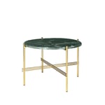 GUBI TS Round coffee table Green guatemala marble, ø55, brass stand