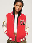 Superdry College Scripted Jersey Bomber Jacket - Red, Red, Size 12, Women
