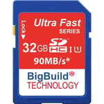 Bigbuild Technology 32go 90mo/S Ultra Rapide Carte Mémoire Pour Camera De Canon Digital Ixus 185, Classe 10 Sd Sdhc