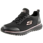 Skechers Women's Squad SR Sneaker, Black Flat Knit Rose Gold Trim, 8 UK