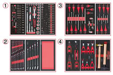 KS Tools 714.0241 - Composition d'outils 4 tiroirs pour servante - Empreinte des outils découpée au laser - Résistant aux huiles et produits chimiques - Mousse imputrescible - 241 pièces