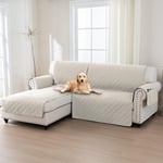 BellaHills Housse Canape d'angle,2 Places Protege Canape 100% Impermeable,Housse Meridienne Côté Gauche,avec Poches Latérales,Forme de L 205cm,Blanc Ivoire