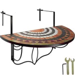 tectake Hängande balkongbord med vikbart mosaikmönster 75x65x62cm - terrakotta/vit