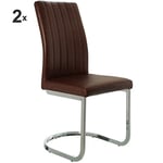 DRW Lot de 2 chaises en métal et Similicuir en Chrome et Marron Vieilli 43 x 57,5 x 48/98,5 cm