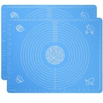 Silicone Baking Mat with Measurements Large Sheet for Rolling Dough Value 2 Pack, Mats 40x60cm 16’’x24’’ Toaster Oven Pan Pastry Heat Resistant Liner Dough Rolls Mats for Cookie Pizza (Blue)