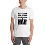 Kortärmad t-shirt i unisex-modell med texten - Med en kropp som denna vem behöver hår Vit / 3XL