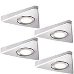 4 Pack | Bright 2.6W LED Under Cabinet Triangle Spot Lights & Driver Kit | Stainless Steel & Cool White | Modern Slim Pyramid Lighting Fitting | Kitchen Worktop Countertop Cupboard Mounted Down Light