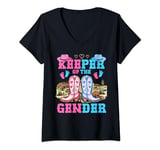 Womens Cute Keeper of The Gender Reveal Baby Boots Western Theme V-Neck T-Shirt