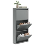 WOLTU Meuble à Chaussures, 9 Paires, Armoire à Chaussures, 3 Compartiments, Porte Abattante, en Métal, Meuble d'Entrée Étroit, Gris Clair, 50x15x106 cm