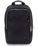 Invicta Backpack - Biz M, Black, in Leather - Office & Leisure - Scratch-resistant PC Pocket - Multicompartment - Trolley Strap