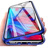Magnetic Case for Xiaomi redmi 9A, Magnet Adsorption with Double-Sided Tempered Glass, One-Piece Full Screen Coverage Design 360 Degree Full Body Metal Frame Cover - blue