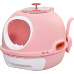 Pawhut - Maison de toilette portable pour chat tiroir à litière coulissant porte battante lucarne + pelle fournis dim. 47L x 55l x 44H cm rose - Rose