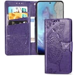 IMEIKONST Wallet Case for OnePlus Nord 5G, Elegant Embossed Flower Card Holder Bookstyle PU Leather Durable Magnetic Closure Flip Kickstand Cover for OnePlus Nord 5G Butterfly Purple SD