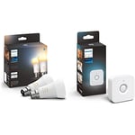 Philips Hue White Ambiance Smart Bulb Twin Pack LED [B22 Bayonet Cap] - 1100 Lumens Works with Alexa, Google Assistant and Apple Homekit & Indoor Motion Sensor with Wireless Control.
