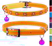 Katthalsband Läder Glamour Strass Blomma, Orange