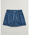 Gant Mens Regular Fit Swim Shorts - Blue Recycled Polyamide - Size Large