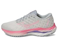 Mizuno Women's Wave Inspire 19 Running Shoe, Snow White/High/Vis Pink, 9