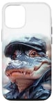 Coque pour iPhone 15 Pro Alligator amusant vêtu d'un chapeau et d'une veste en cuir