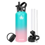XACIOA Gourde Isotherme 1.2L bouteille isotherme en acier inoxydable avec couvercle en paille, anti-fuite, tasse isotherme de voyage à double paroi sans BPA, garde au chaud et froid…