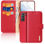 Samsung Galaxy S21 FE Plånboksfodral - Dux Ducis Äkta Läder Röd (RFID Skydd)