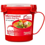 Sistema Microwave Soup Mug | 656 ml Microwave Food Container with Steam-Release Vent | BPA-Free | Red/Clear | 1 Count [1107]