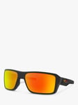 Oakley OO9380 Men's Double Edge Prizm Polarised Rectangular Sunglasses, Matte Black/Mirror Orange