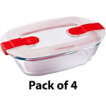 Pyrex Microwave Safe Classic Rectangular Glass Dish with Vented Lid 1.1L Red (Pack of 4)
