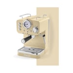 Swan SK22110CN Retro Espresso Coffee Machine with Milk Frother, Steam Pressure Control, 1.2L Detachable Water Tank, 1100W, Retro Cream