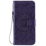 Samsung Galaxy A52 5G Case, Galaxy A52s 5G Case Shockproof PU Leather Flip Book Wallet Cover Sunflower with Magnetic Stand Folio Soft TPU Bumper Shockproof Protective Case for Samsung A52 Purple